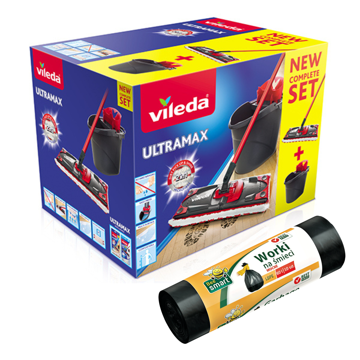 Vileda Mop Ultramax Box UTX + 242337 Bee Smart Worki na Śmieci LDPE 60l 10szt. 242434