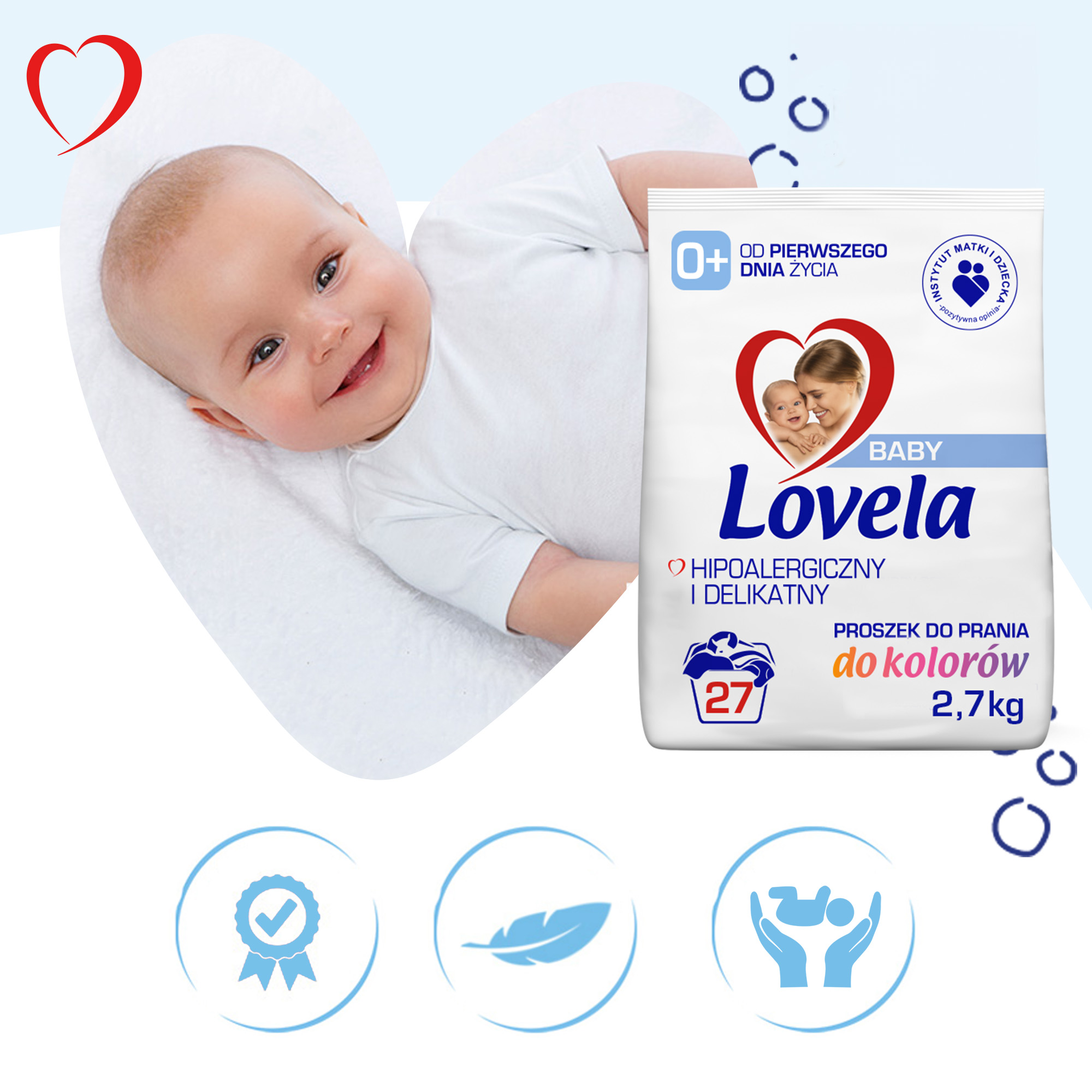 Lovela Baby Zestaw Hipoalergiczny Proszek do Prania Kolorów Koloru 3×2.7kg