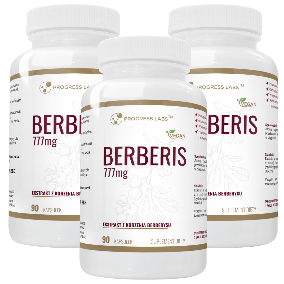 Zestaw PROGRESS LABS Berberis Ekstrakt z berberysu BERBERYNA 777 mg 90 kapsułek 3x