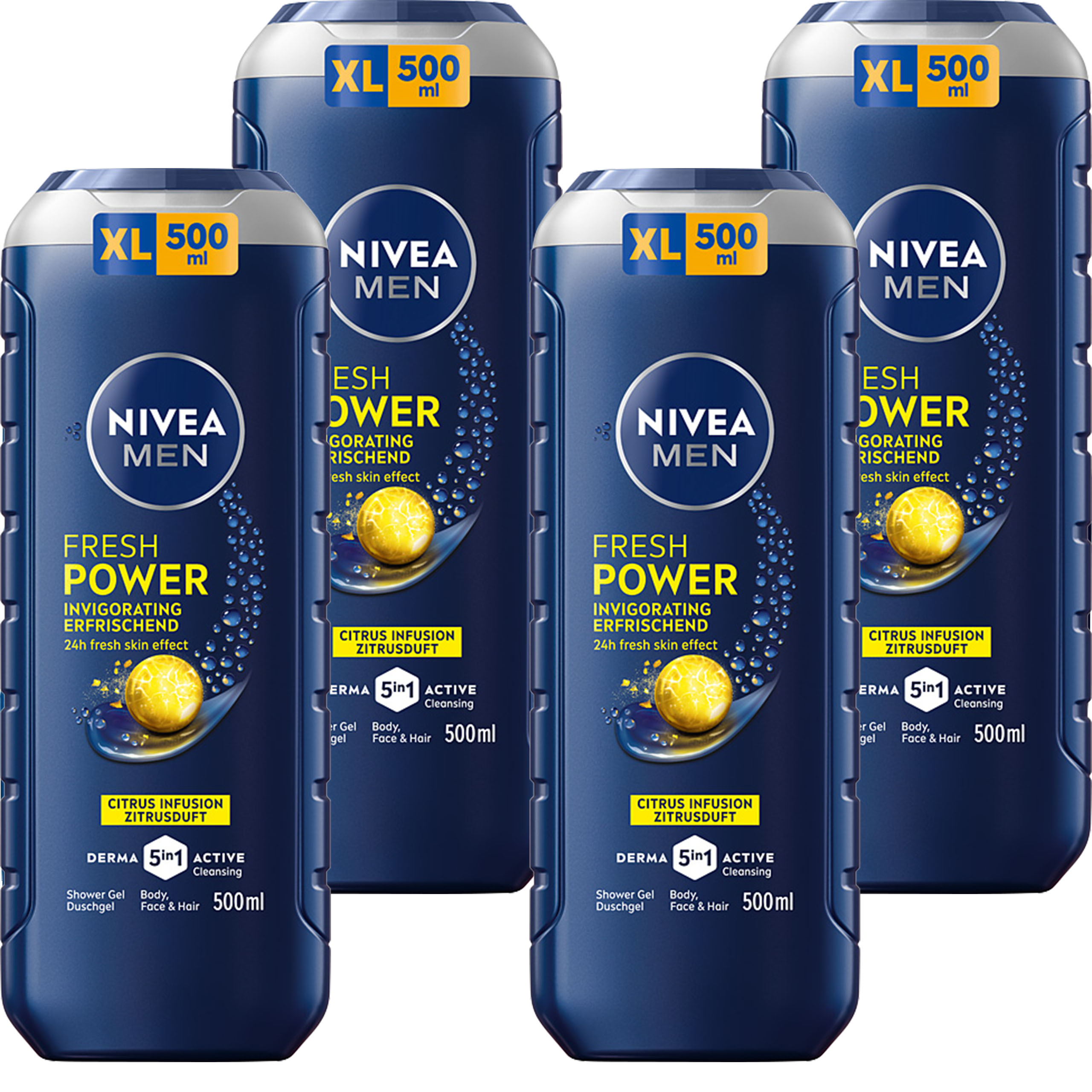 4 x NIVEA MEN POBUDZAJĄCY ŻEL POD PRYSZNIC 5W1 POWER 24H FRESH EFFECT 500ML
