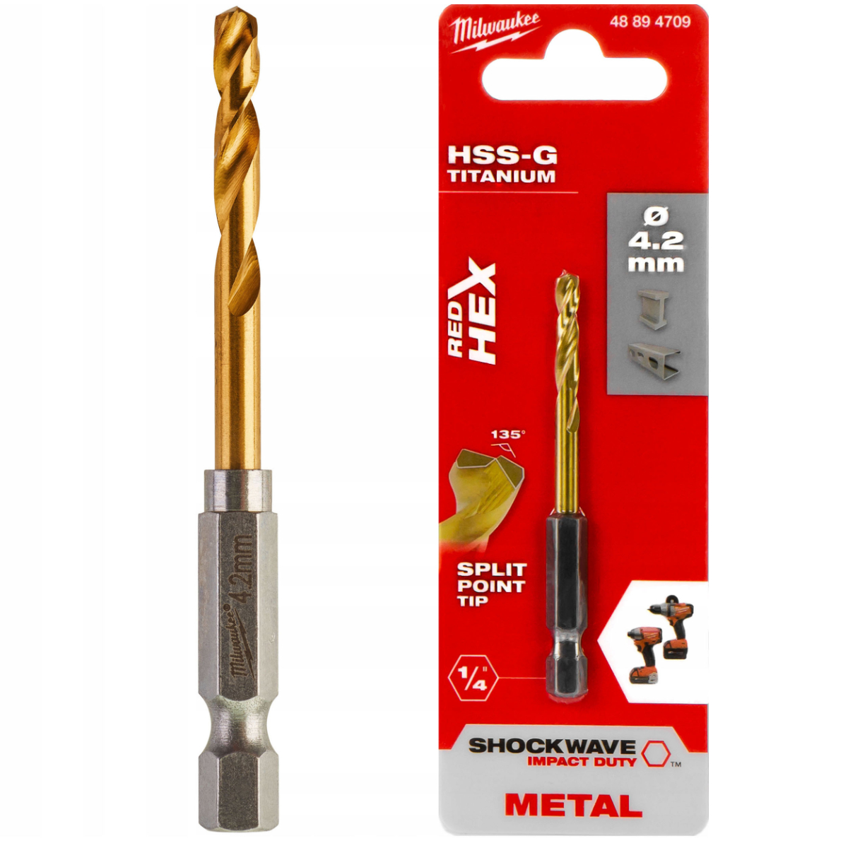 Milwaukee Shockwave wiertło udarowe do metalu HSS-G TiN Red Hex 4,2 mm