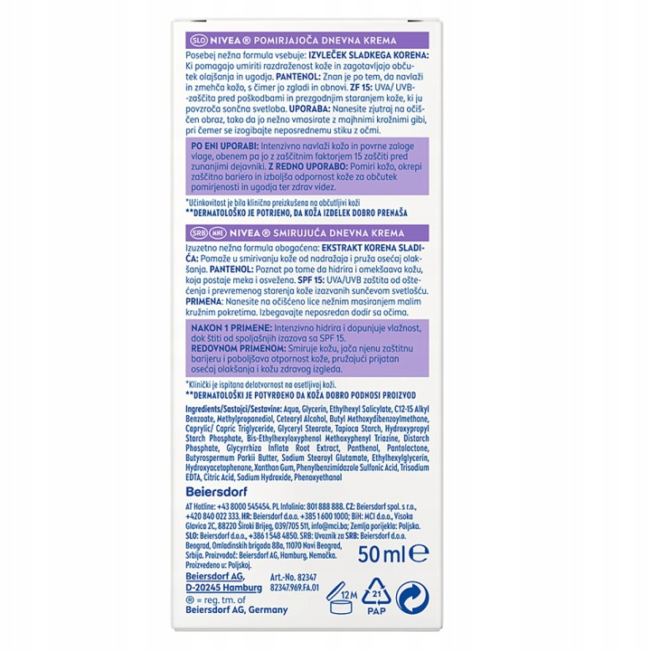 Nivea 24H Nawilżenia zestaw: kojący krem na dzień SPF 15 + na noc 2 × 50 ml