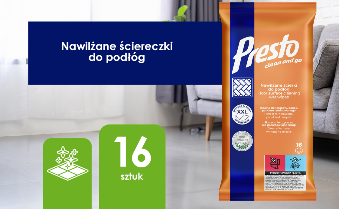 Presto Ściereczki nawilżane do podłóg parkietu paneli 16 sztuk