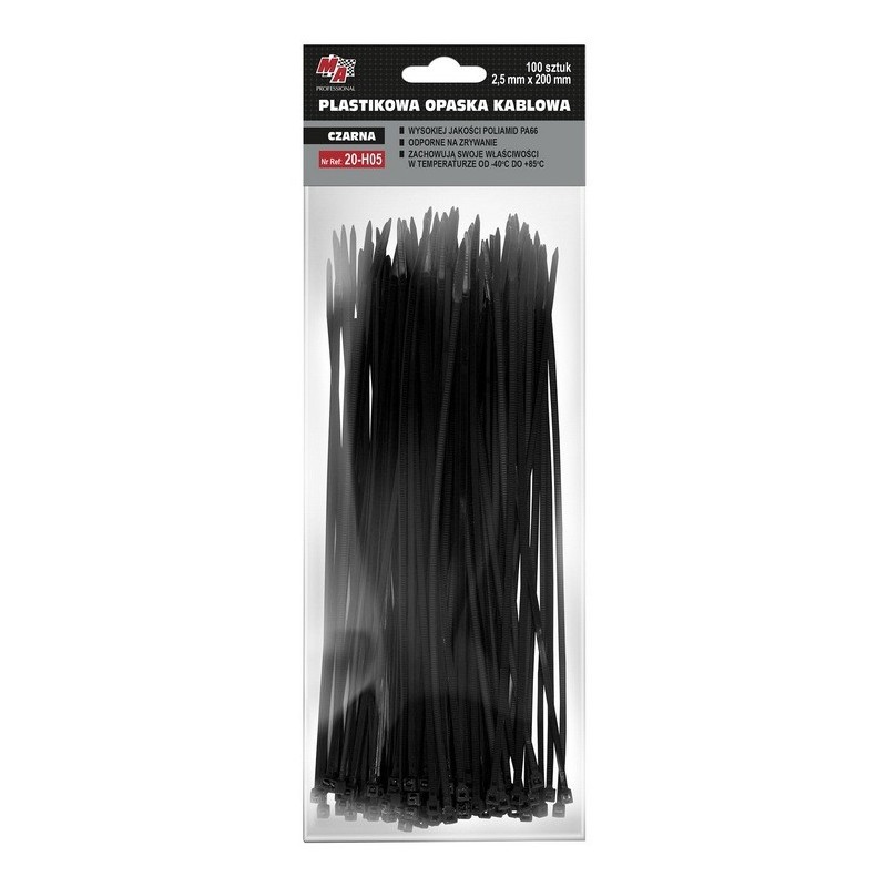 MA Professional plastikowa opaska kablowa – czarna 2,5mm x 200 100szt