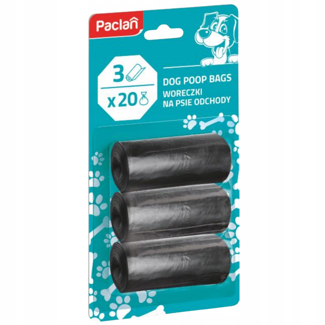 Paclan Doggy Bags woreczki na psie odchody czarne 3 × 20 szt.