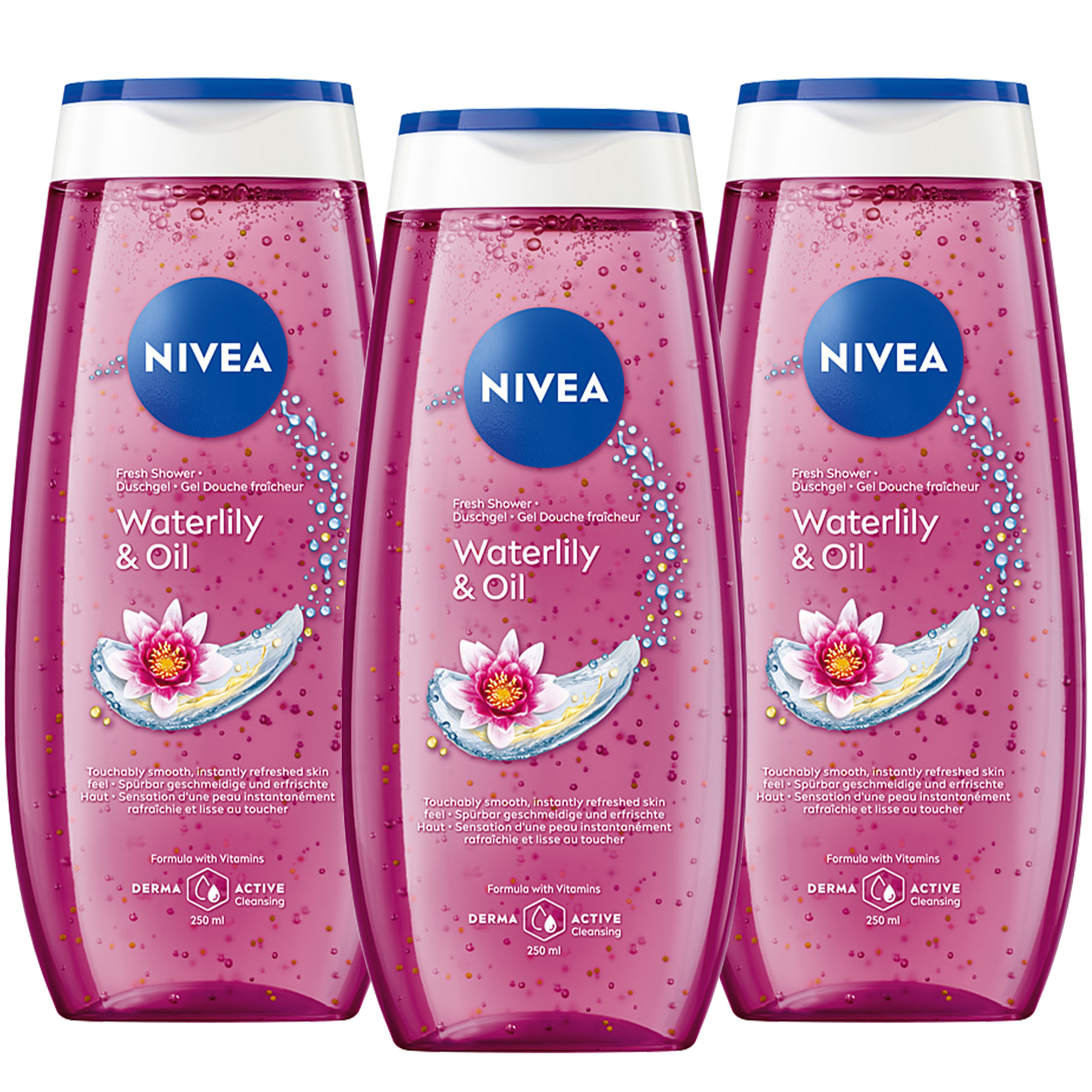 3 x NIVEA WATERLILLY OIL Żel płyn pod prysznic damski orzeźwiający 250ml
