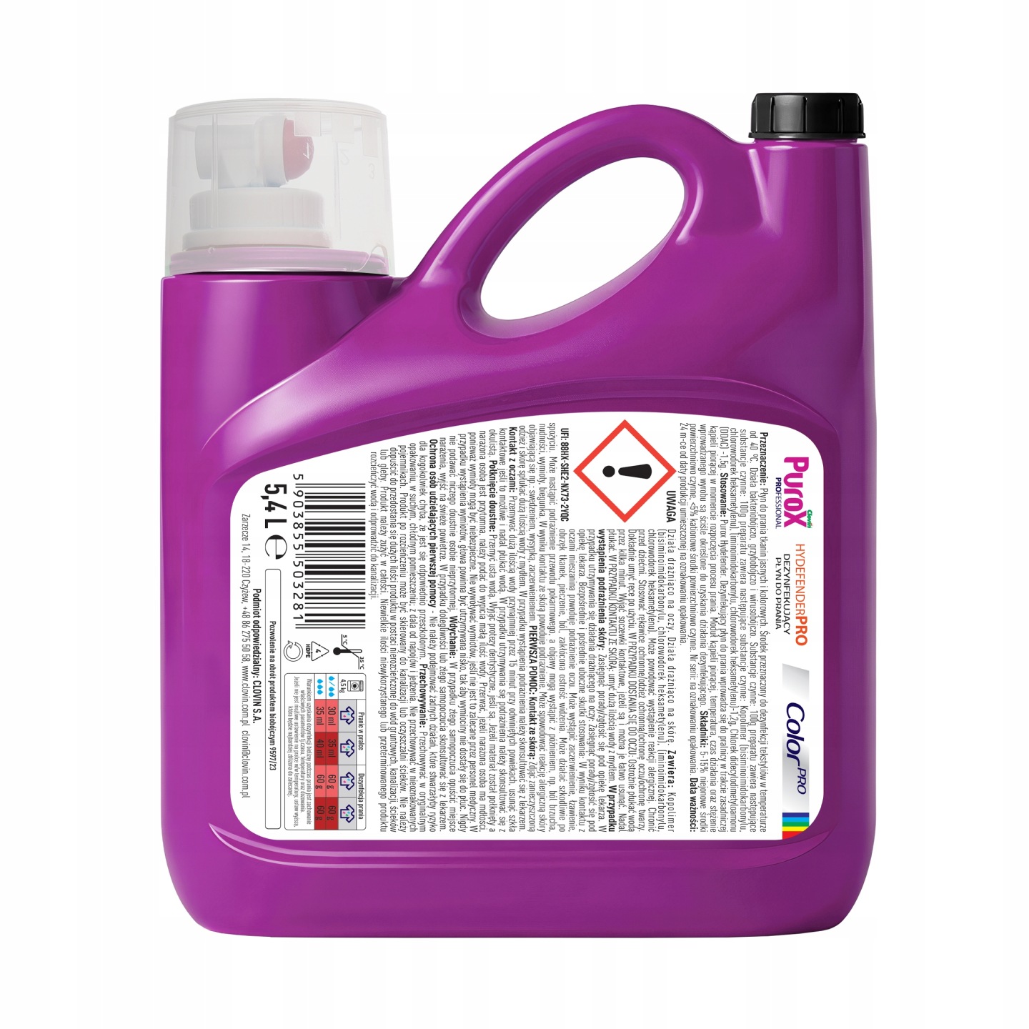 Żel do prania Purox Hydefender Color 5,4L kanister dezynfekujący