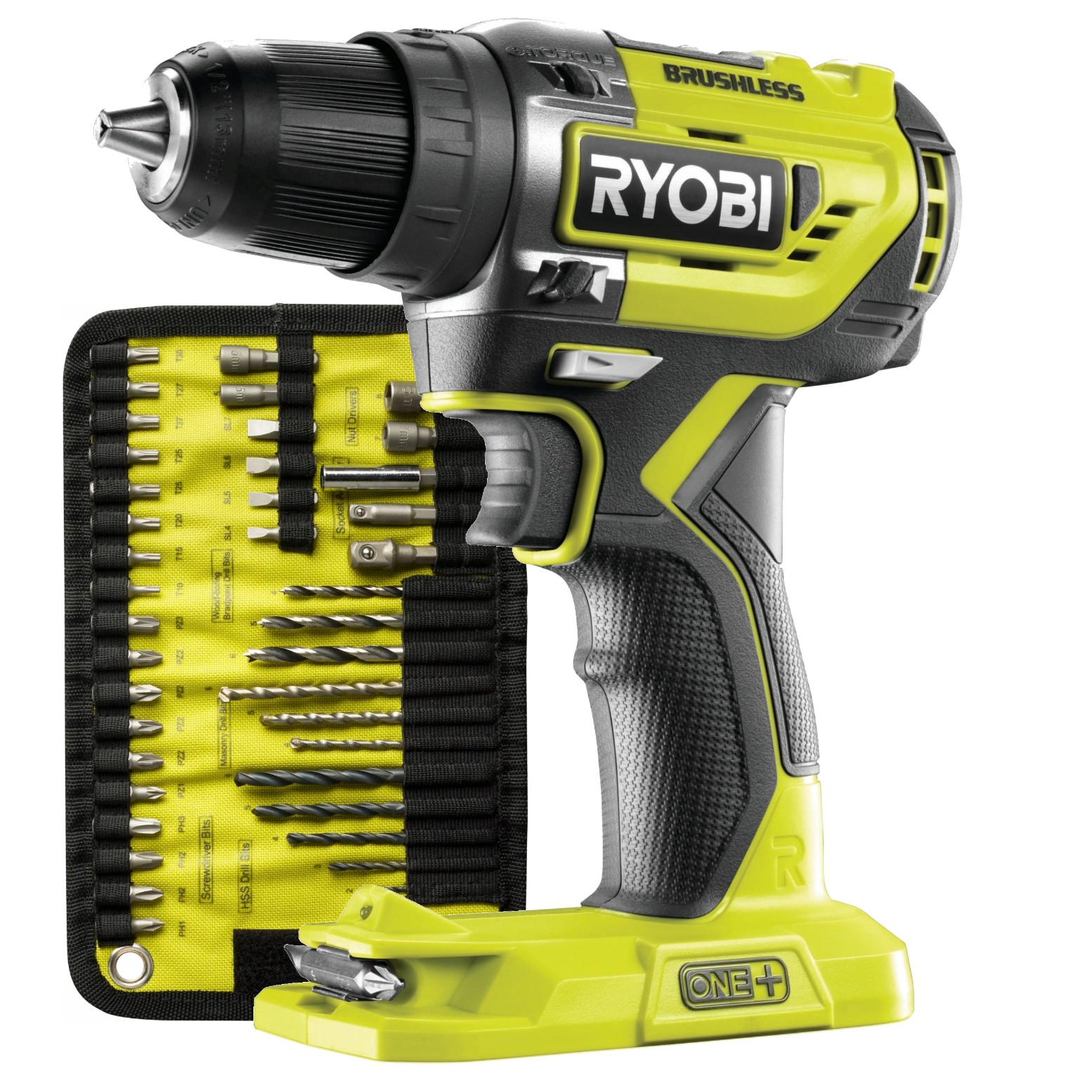 RYOBI Wiertarko-Wkrętarka R18DD5-0 + Zestaw wierteł i bitów 40 szt. w etui
