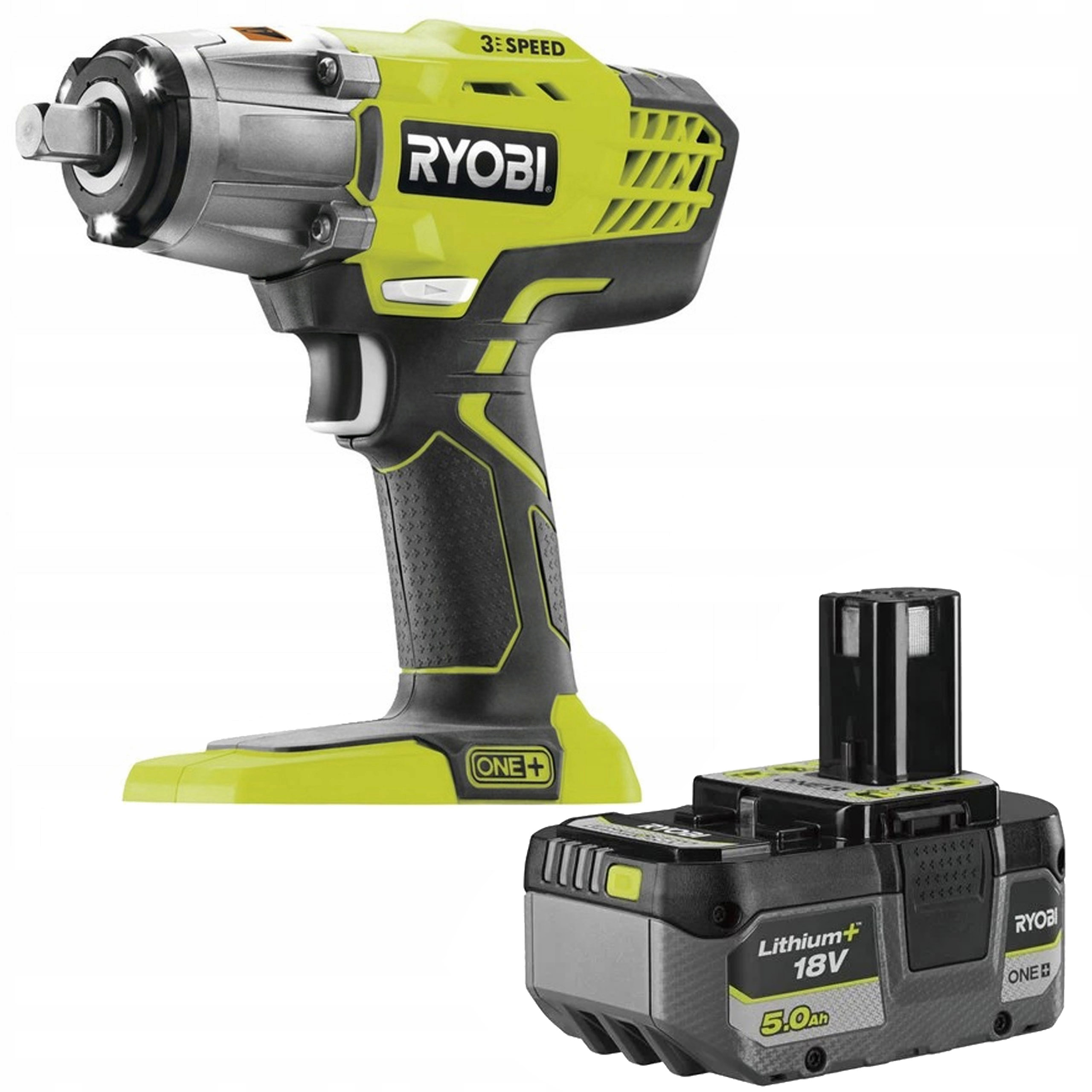 RYOBI MOCNY AKUMULATOROWY KLUCZ UDAROWY R18IW3 18V 400Nm LED ONE+ + 5Ah