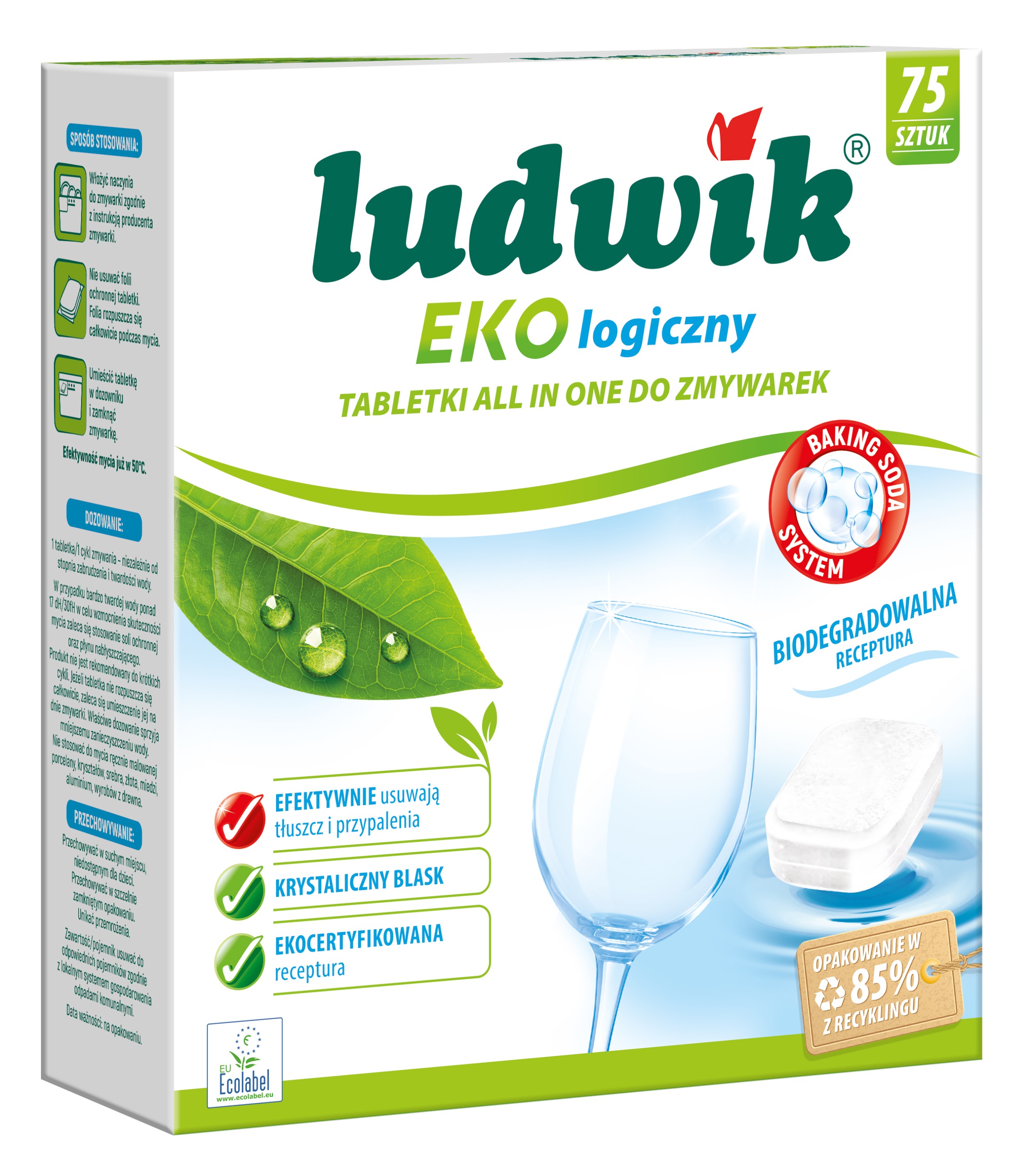 LUDWIK ekologiczny – system do zmywarek tabletki Ekologiczny ALL IN ONE tabletki do zmywarek 75 szt. 1350 g (75x18g)