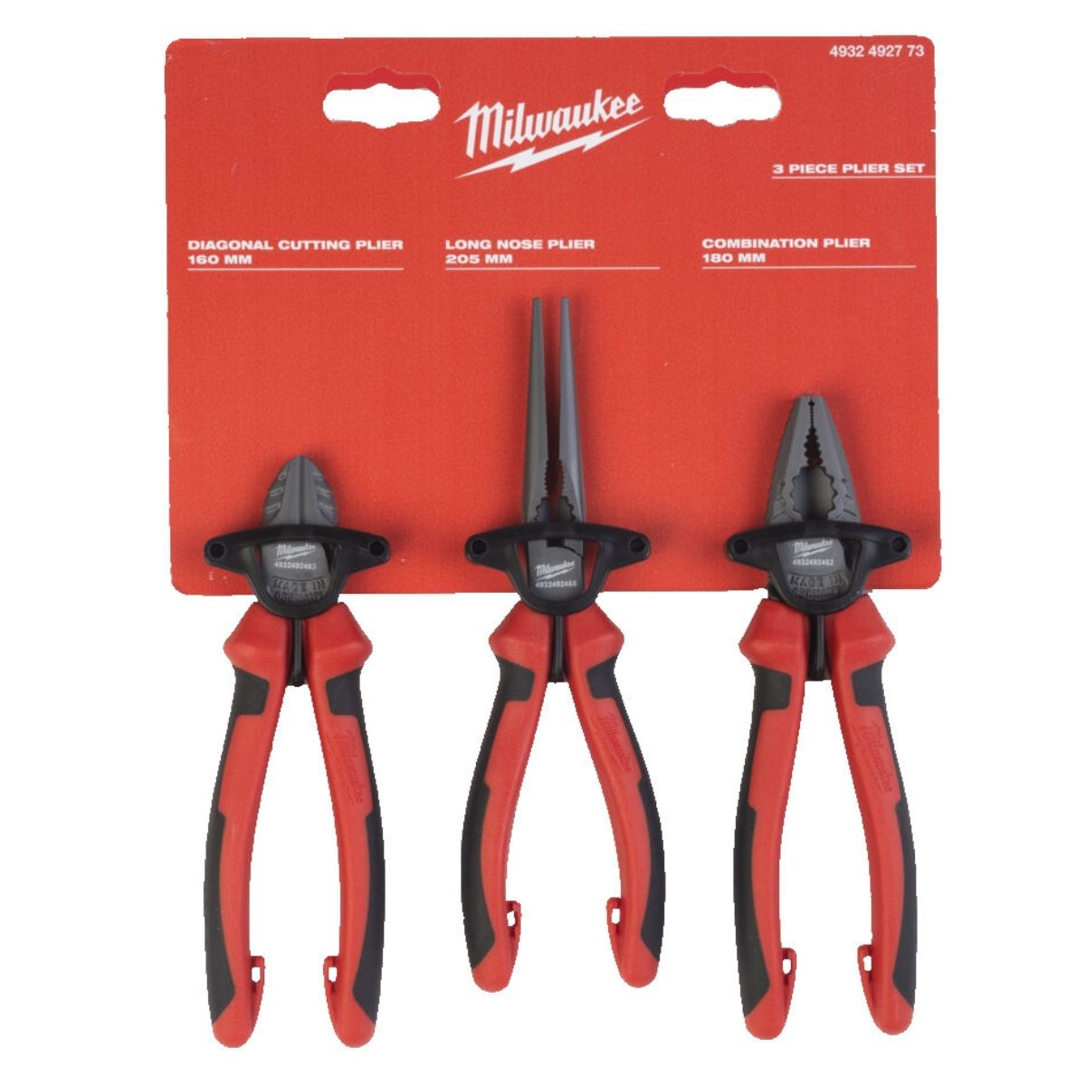 Milwaukee zestaw szczypiec: uniwersalne 180, półokrągłe 205, boczne 160 mm
