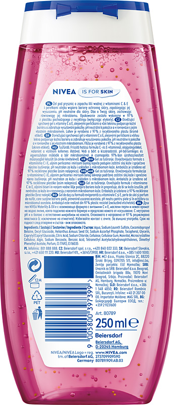 3 x NIVEA WATERLILLY OIL Żel płyn pod prysznic damski orzeźwiający 250ml