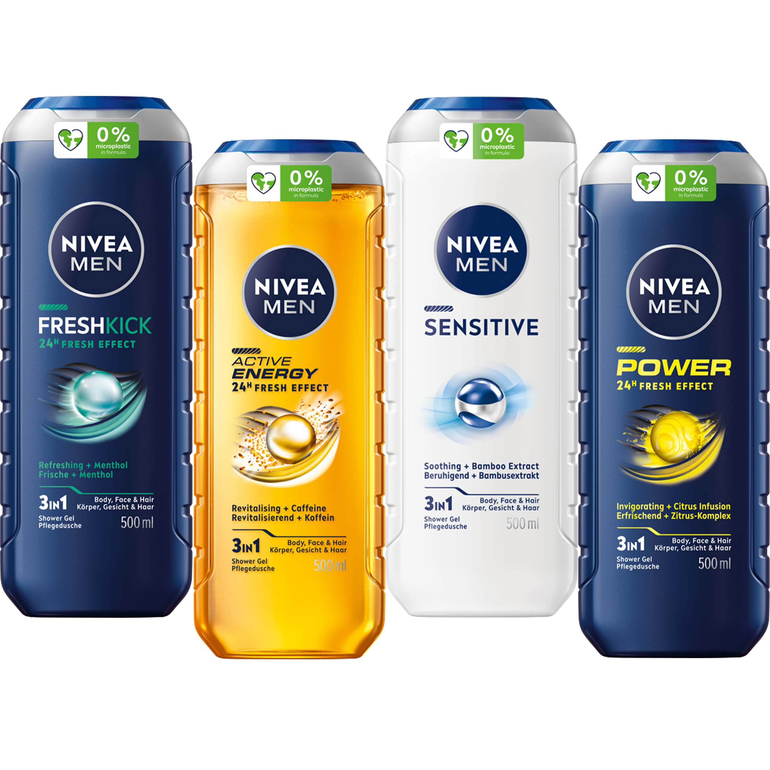 4 x NIVEA Men 3w1 Żel pod prysznic męski 500 ml
