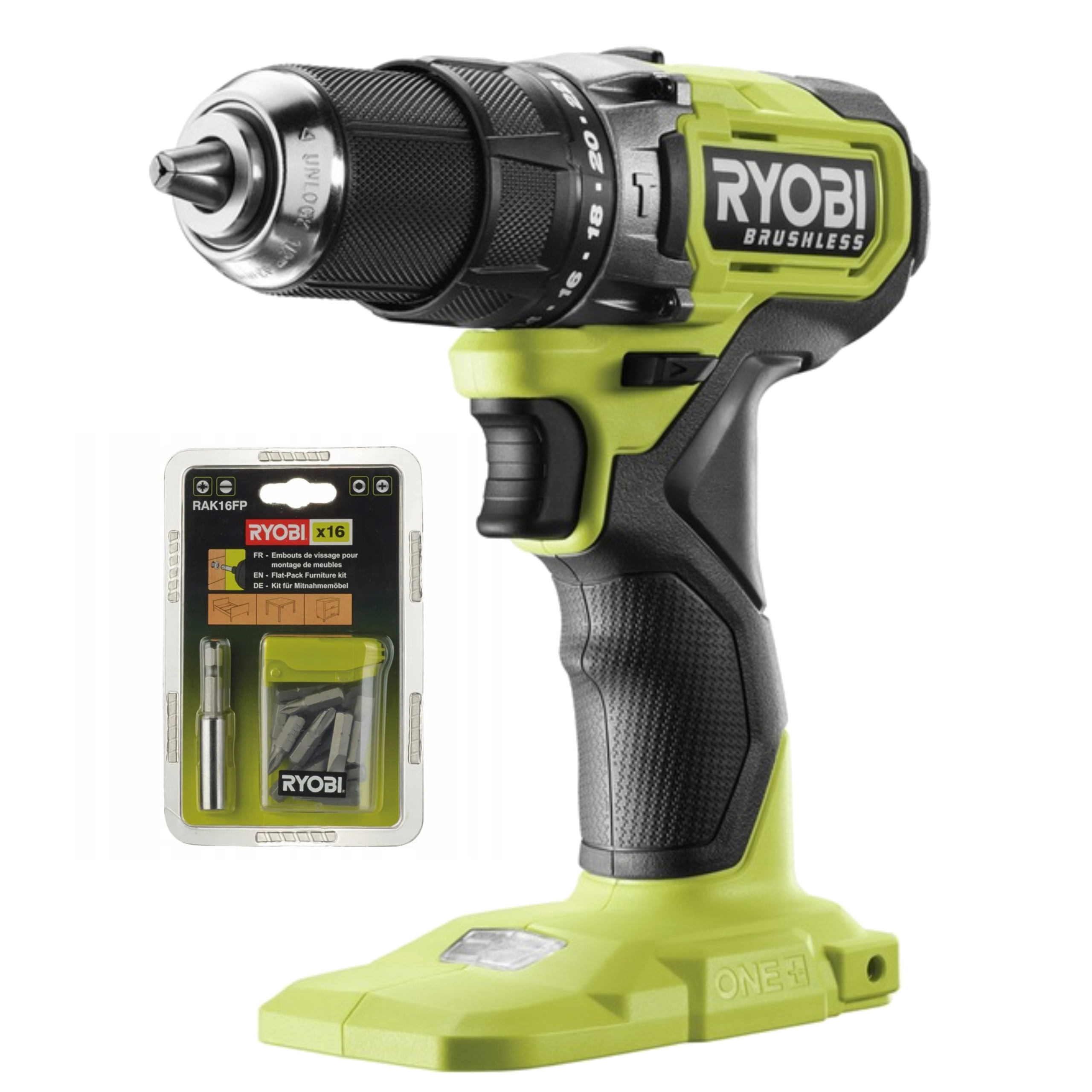 RYOBI Wiertarko-wkrętarka 18V RPD18BL1-0 + Zestaw bitów 15szt, uchwyt magn.