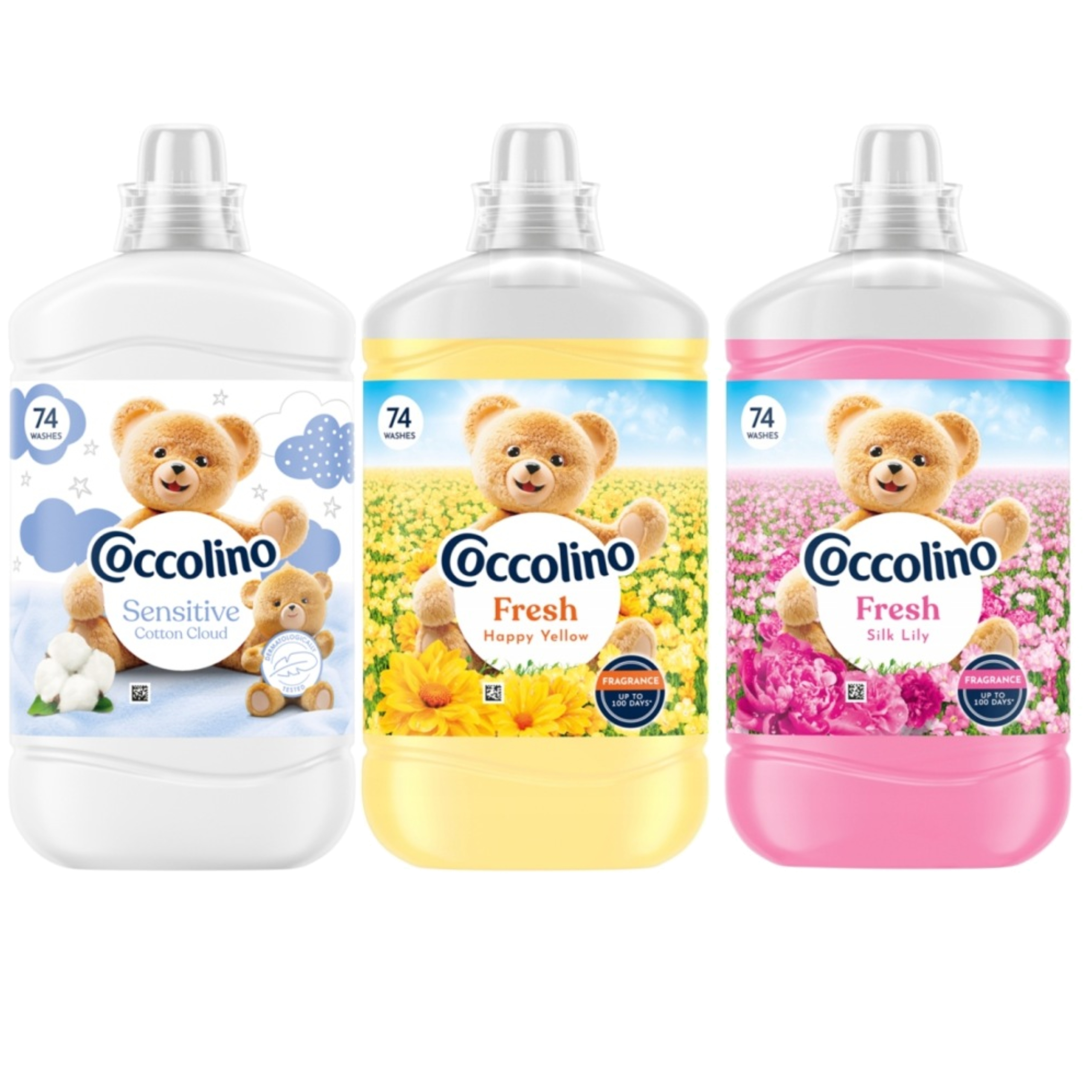 Coccolino Fresh Silk Lily 1702ml + 930669 Coccolino Sensitive Cotton Cloud 1702ml + 930638 Coccolino Fresh Happy Yellow 1702ml