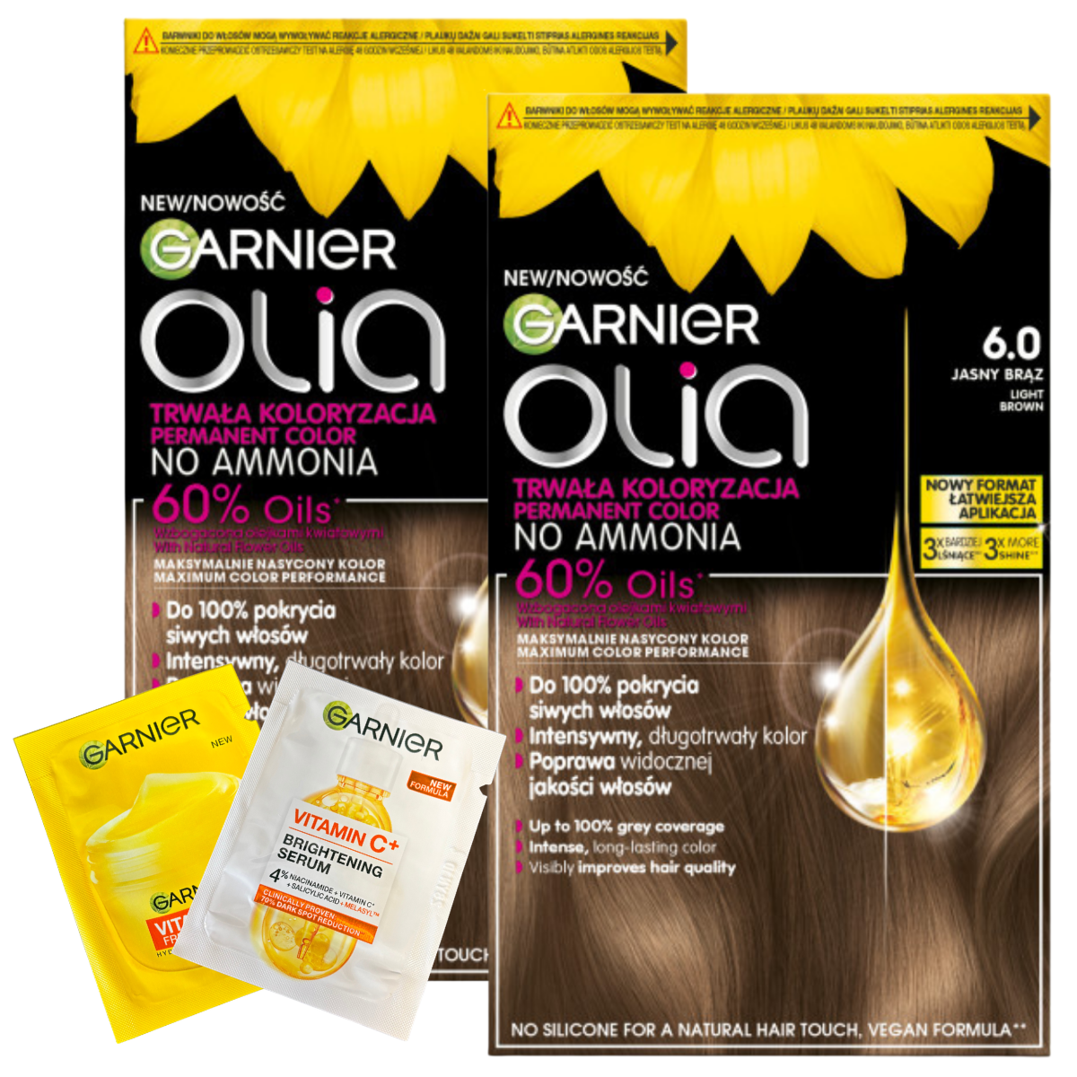 Garnier Olia Permanentna Koloryzacja Farba Do Włosów 6.0 Kolor Jasny Brąz 2szt.