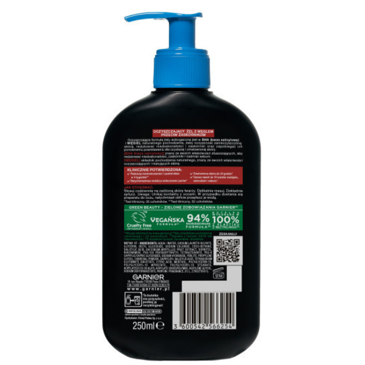 Garnier Pure Active Żel Do Mycia Twarzy Węgiel Skłonność Do Trądziku 250ml