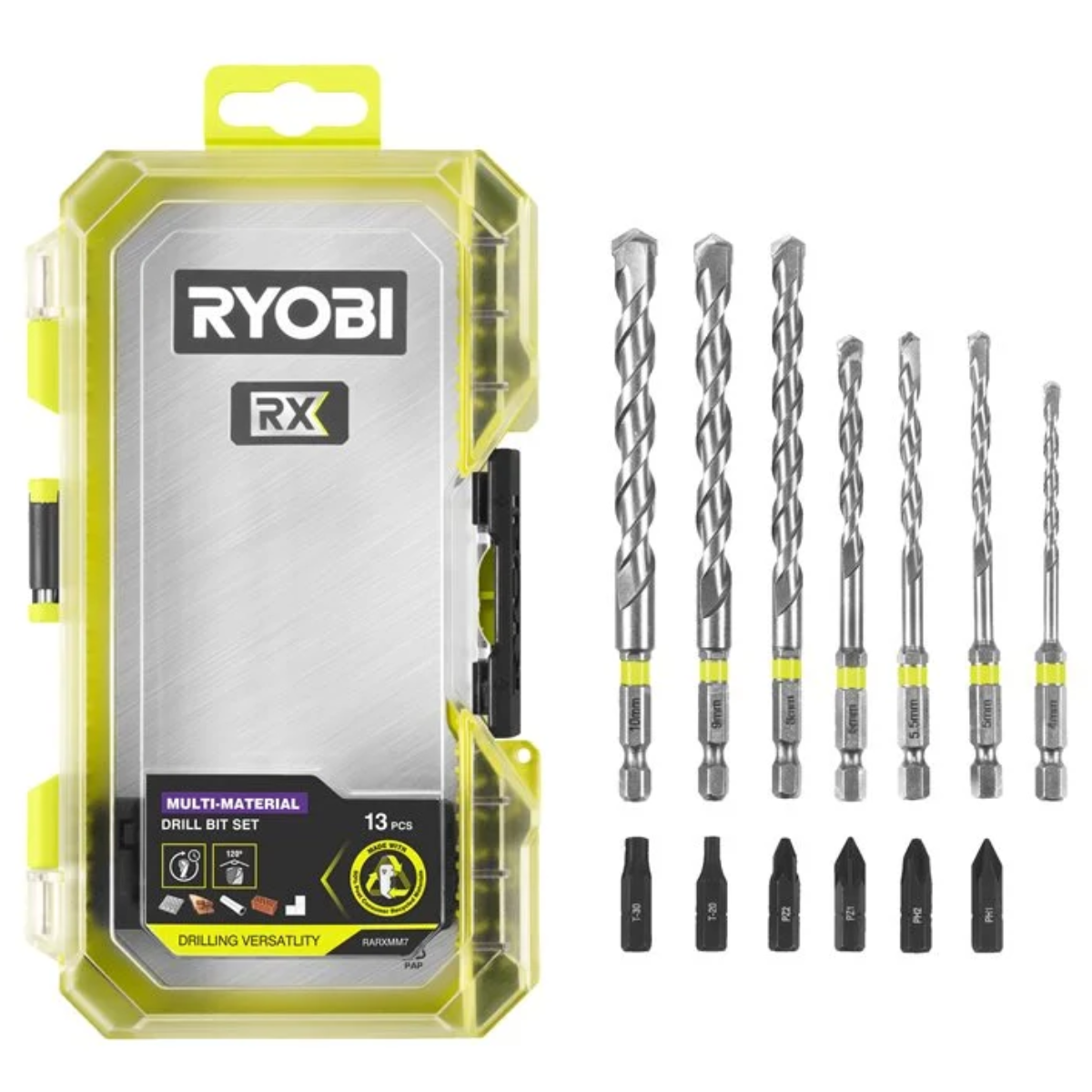 RYOBI Zestaw Wierteł do Różnych Materiałów i Bitów 13szt. RARXMM7