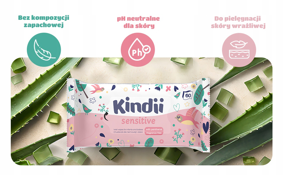 KINDII DELIKATNE CHUSTECZKI NAWILŻANE DLA DZIECI SENSITIVE 60 SZT.