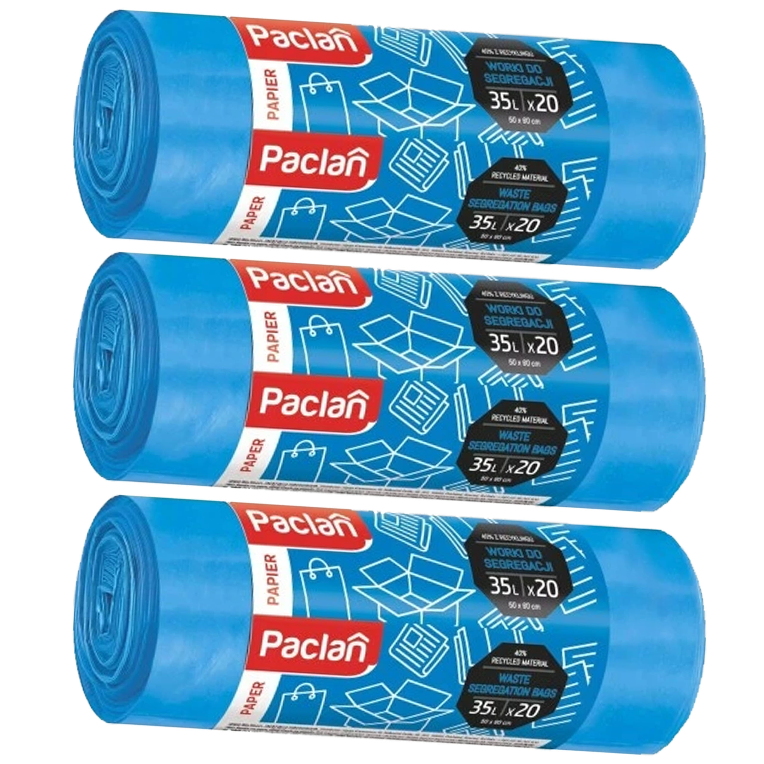 Paclan worek do segr papier 35l 20 szt nieb. x3