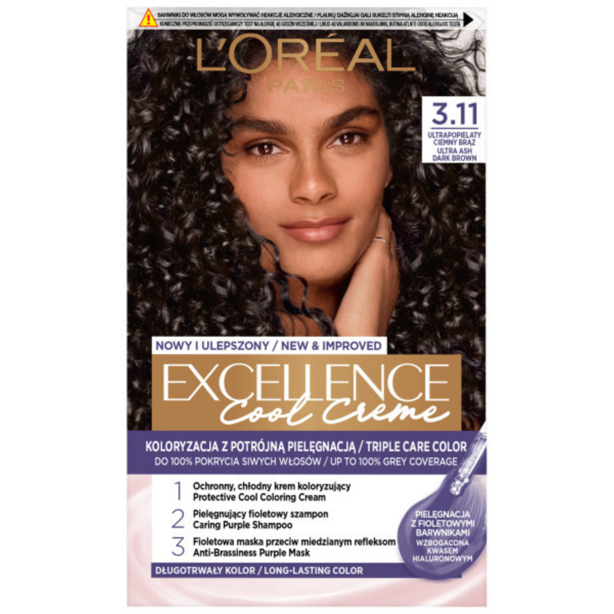 L’Oreal Paris Excellence Cool Creme Trwała Farba do Włosów 3.11 Ultrapopielaty Ciemny Brąz