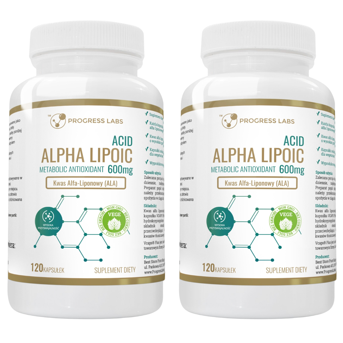 Zestaw Progress Labs Kwas Alfa Liponowy ALA 600mg (120 kapsułek) 2x