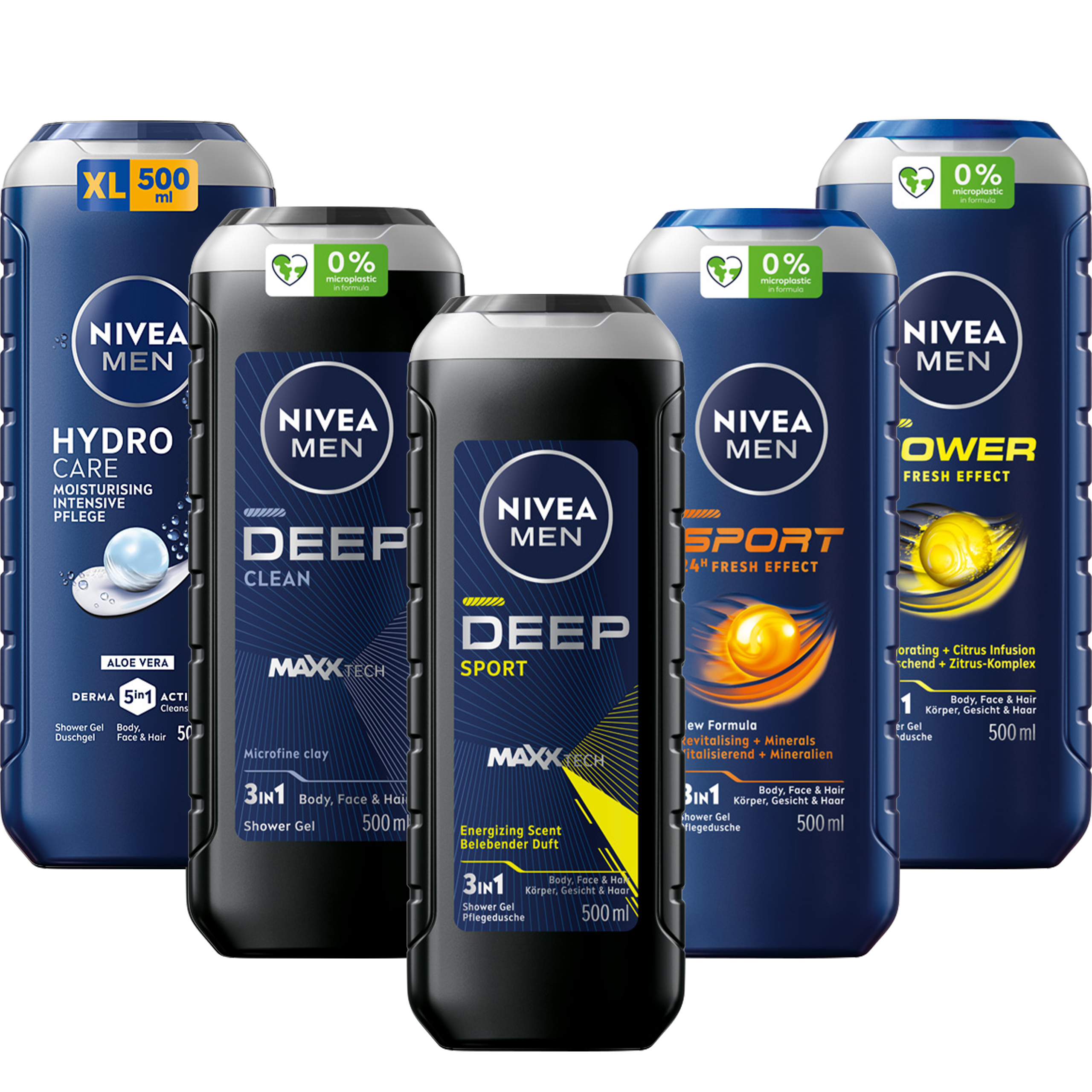 5 x NIVEA MEN 3w1 Żel pod prysznic męski zestaw – Płyn do mycia 500ml