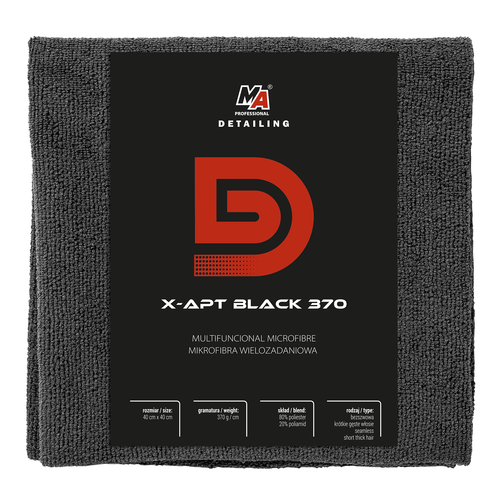 MA PROFESSIONAL DETAILING – X-APT BLACK 370GSM WIELOZADANIOWA MIKROFIBRA 40x40cm