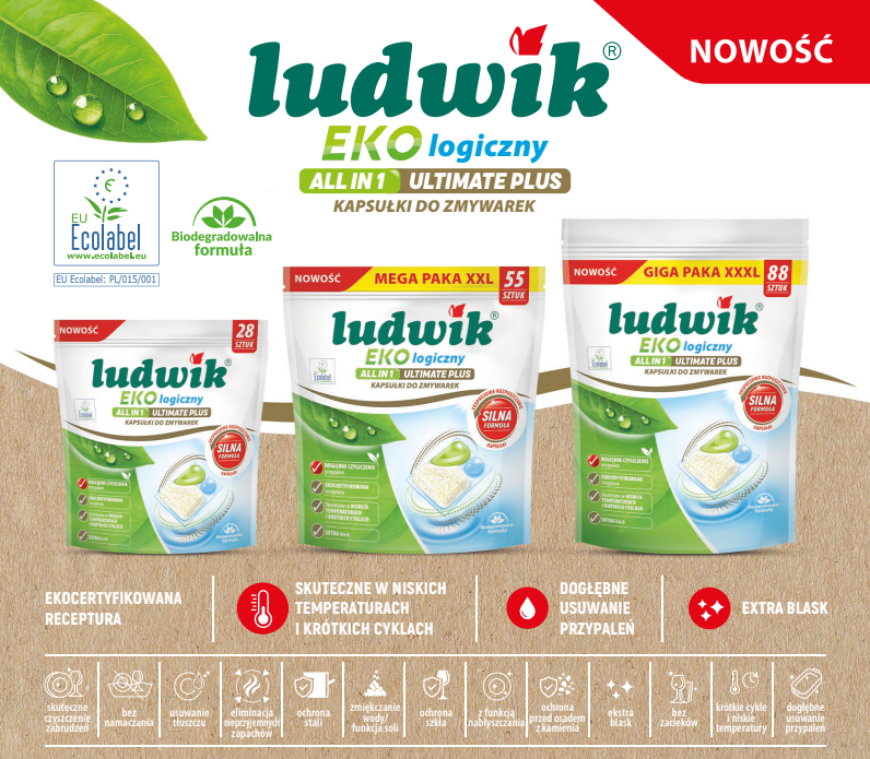 LUDWIK ekologiczny – system do zmywarek kapsułki Ekologiczny ULTIMATE PLUS Ai1 kapsułki do zmywarek 28 szt. 476 g (28x17g)