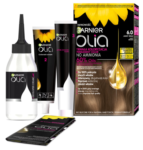 Garnier Olia Permanentna Koloryzacja Farba Do Włosów 6.0 Kolor Jasny Brąz 3szt.