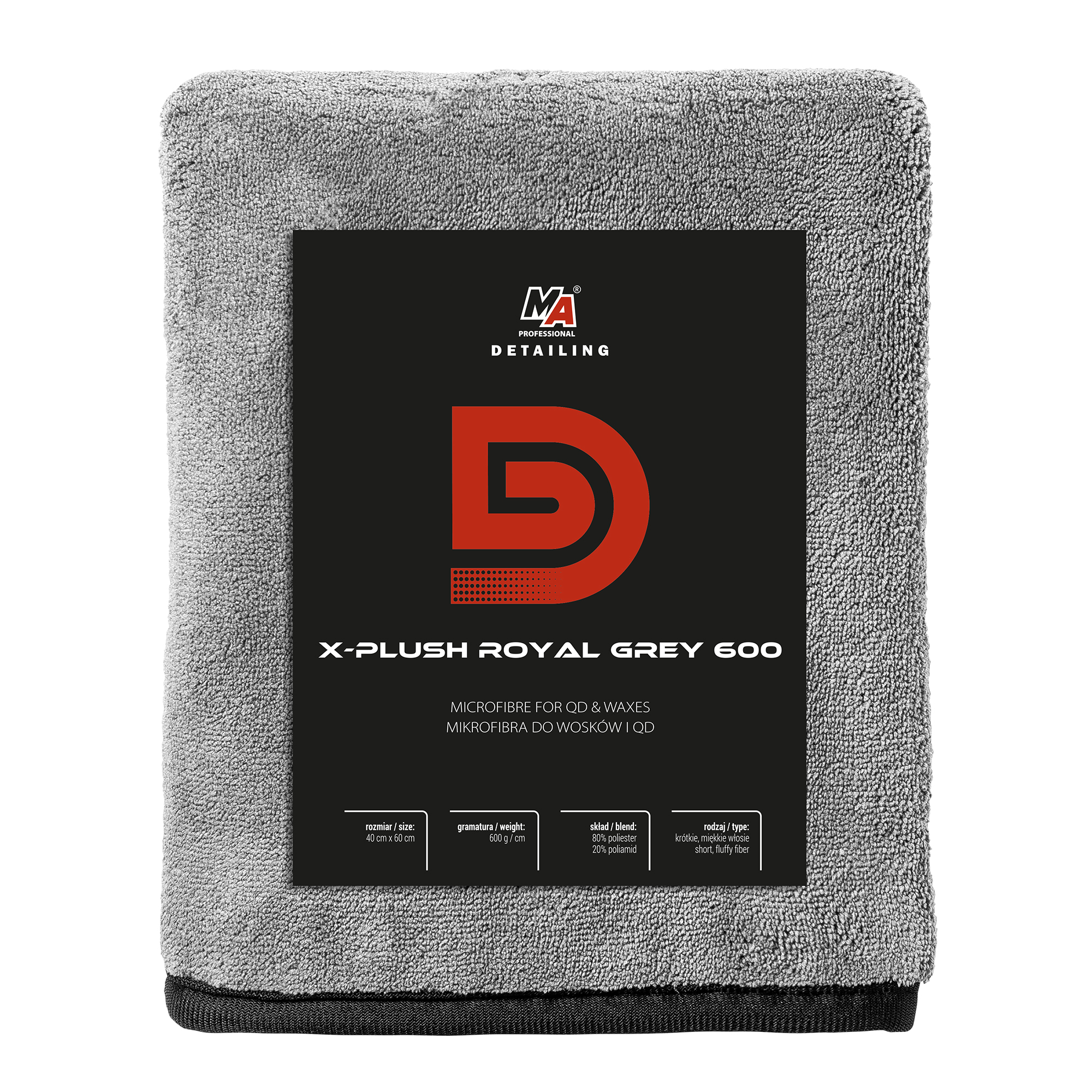 MA PROFESSIONAL DETAILING – X-PLUSH ROYAL GREY 600GSM MIKROFIBRA DO WOSKÓW I QD 40x60cm