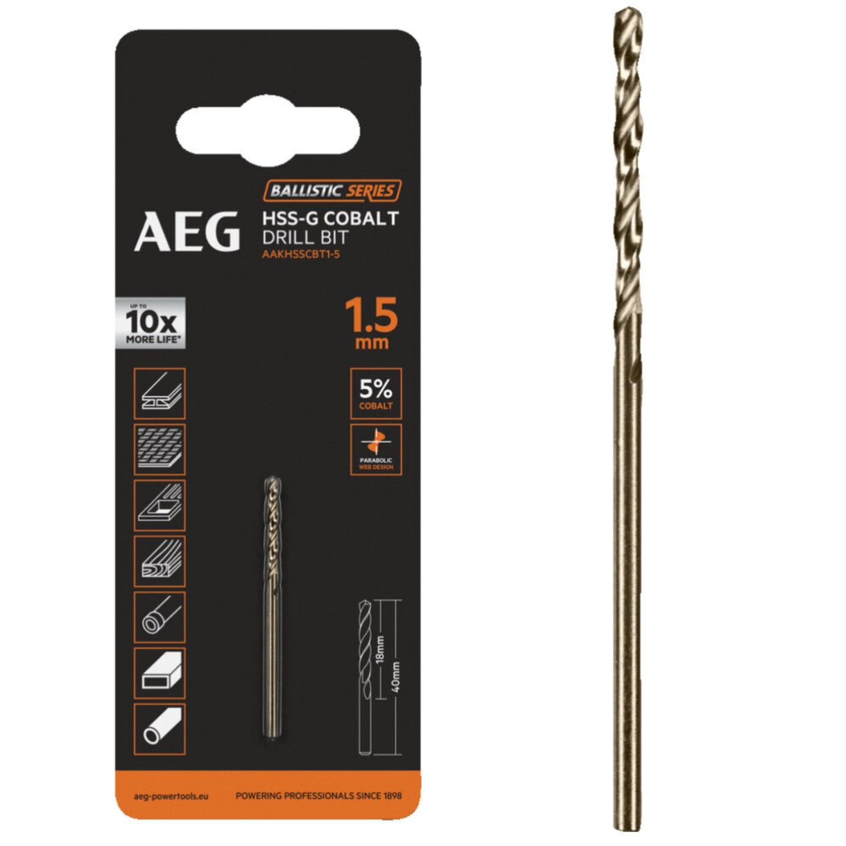 Kobaltowe Wiertło do Metalu HSS-G 1,5mm 1szt. AEG AAKHSSCBT1-5