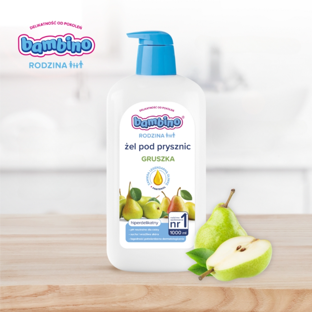 BAMBINO Rodzina Żel pod prysznic o zapachu gruszki, 1000 ml + myjka gratis