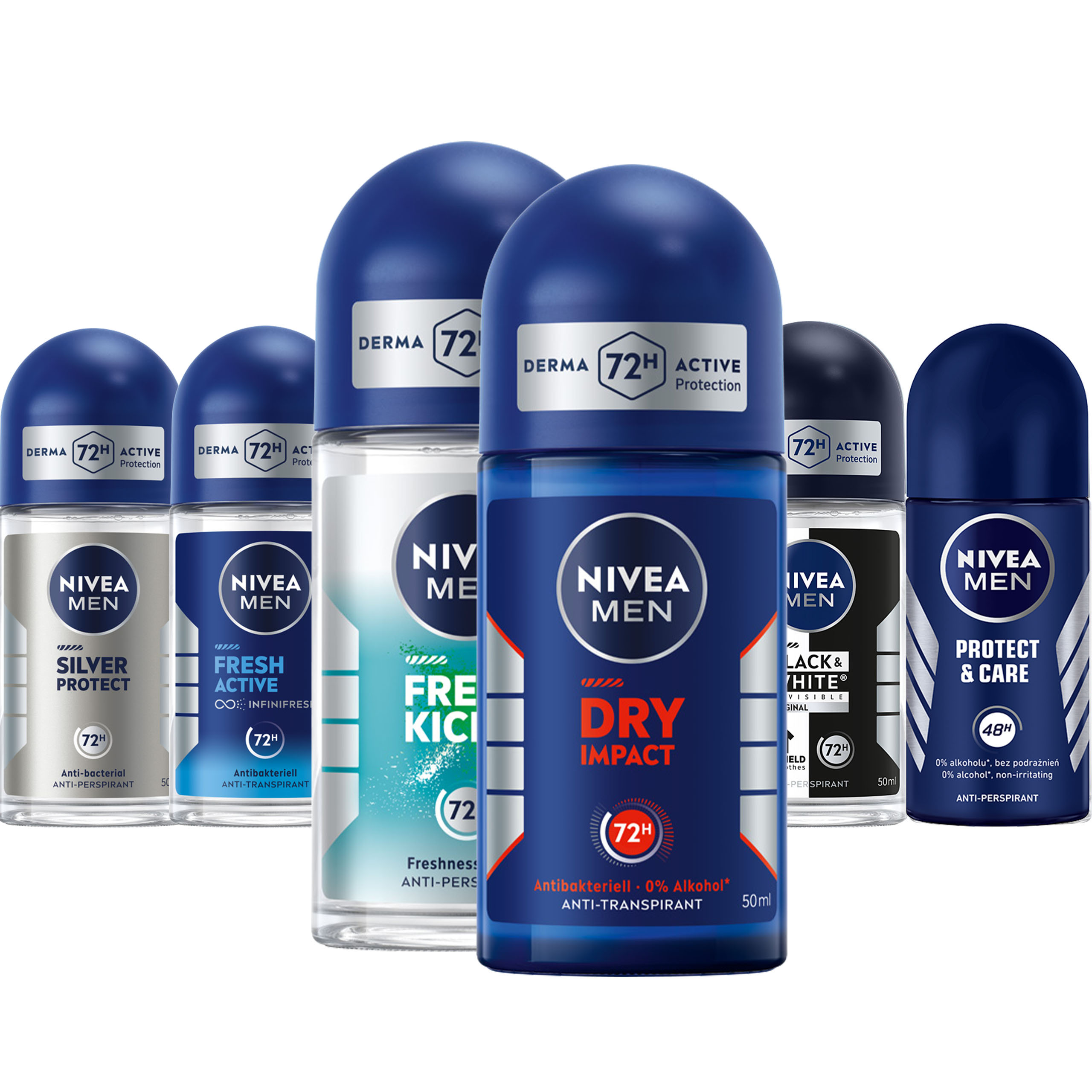 6 x NIVEA MEN ANTYPERSPIRANT ROLL ON MIX 50 ml