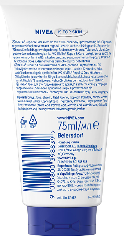NIVEA REPAIR CARE Regenerujący krem do suchych rąk – nawilżający 3w1 75ml