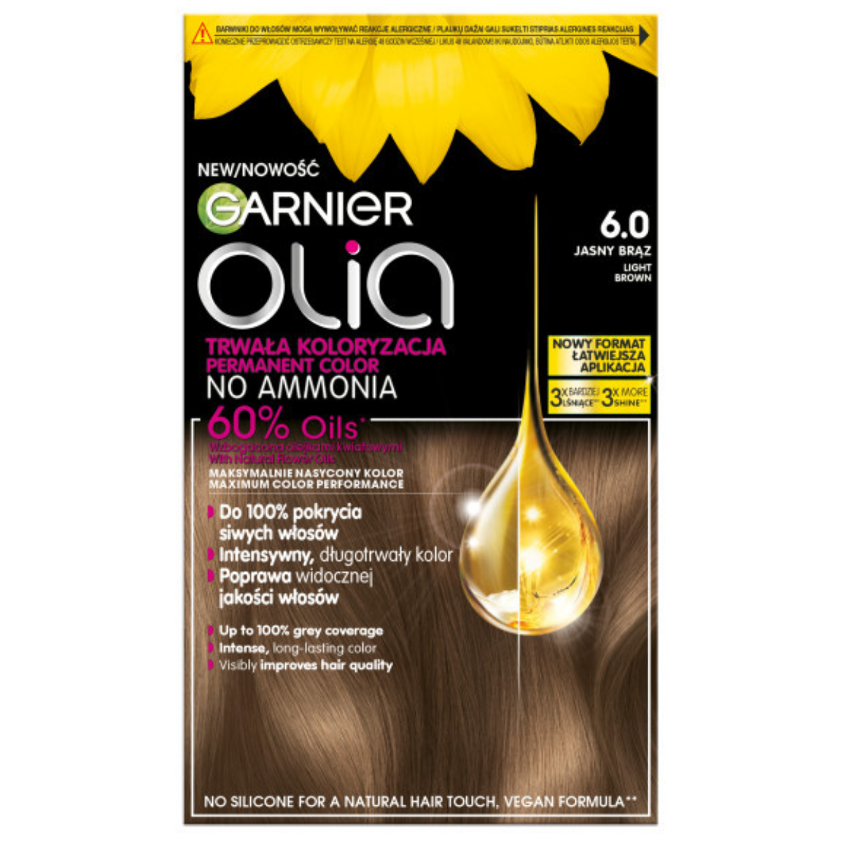 Garnier Olia Permanentna Koloryzacja Farba Do Włosów 6.0 Kolor Jasny Brąz 3szt.