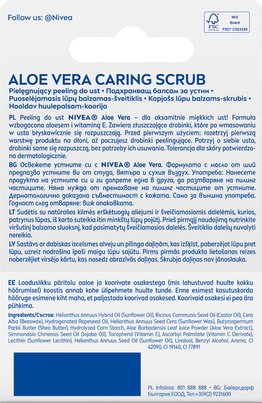 NIVEA Caring Scrub Soft Lips Pielęgnujący peeling do ust z aloesem 4,8 g