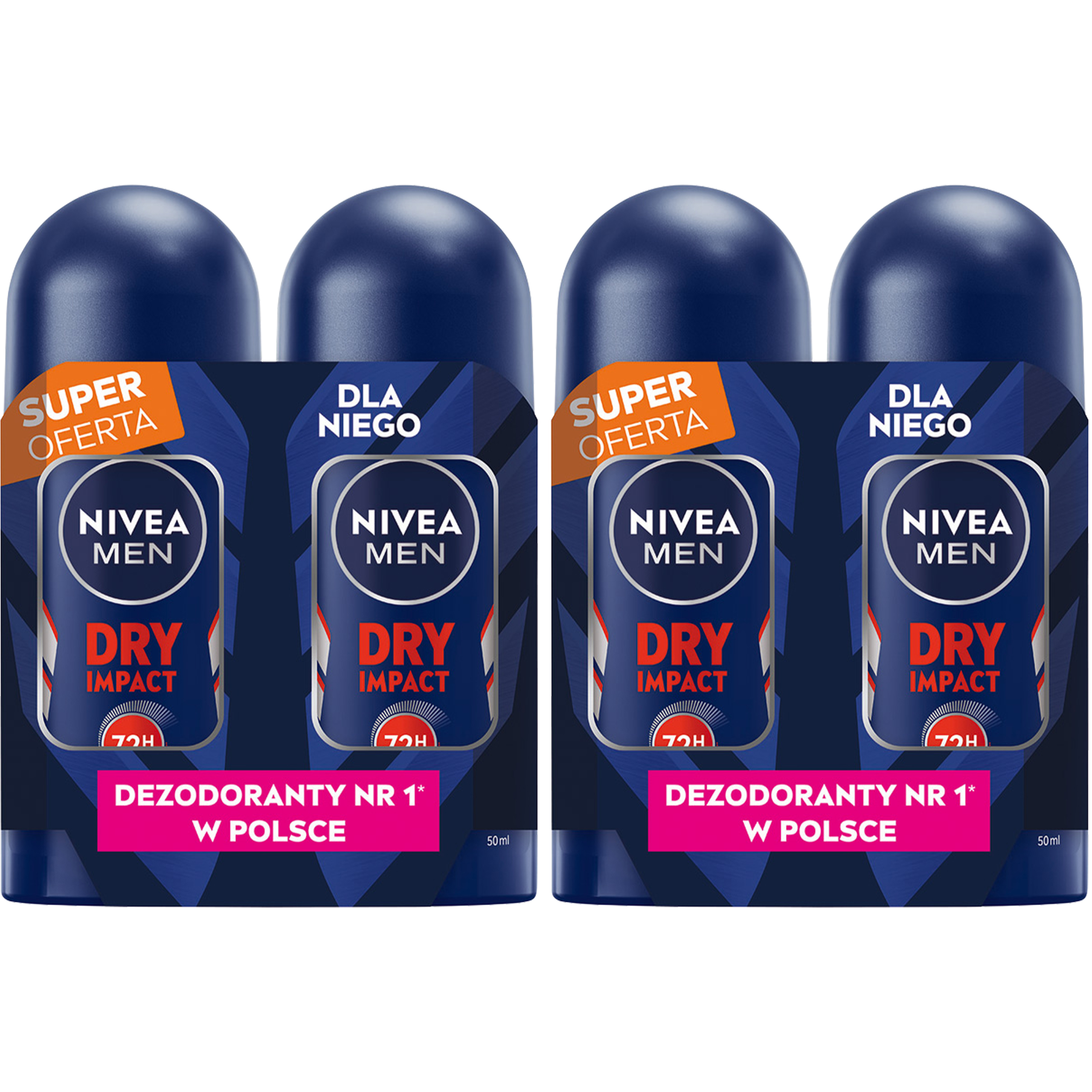 2 x NIVEA MEN DRY IMPACT ANTYPERSPIRANT ROLL ON 2 x 50ml