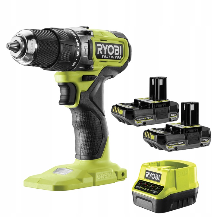 RYOBI Wiertarko-Wkrętarka Udarowa 2×2.0Ah ŁADOWARKA + Zestaw bitów 28 szt