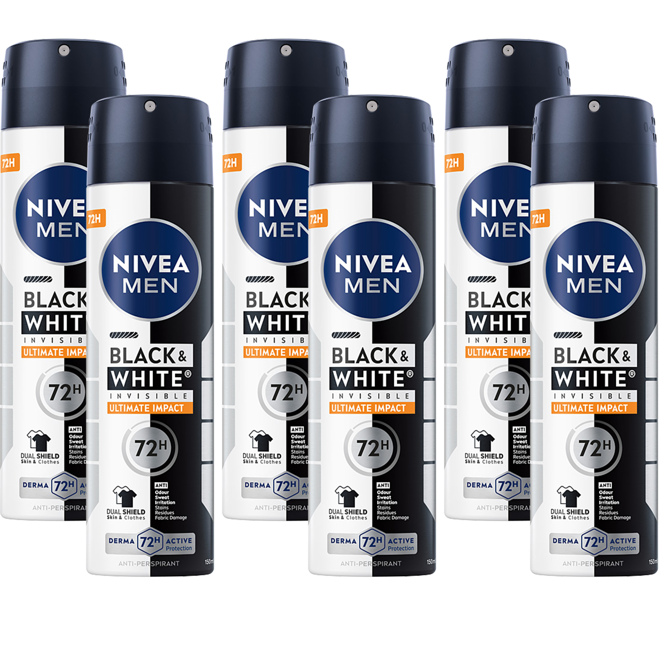 6 x NIVEA MEN Black&White Ultimate Impact Antyperspirant w sprayu 150 ml