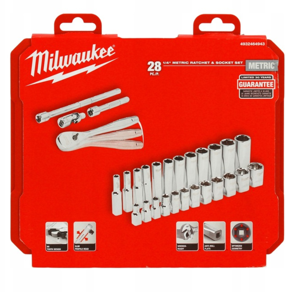 Milwaukee zestaw nasadek metrycznych z grzechotką 1/4″ 28 szt.