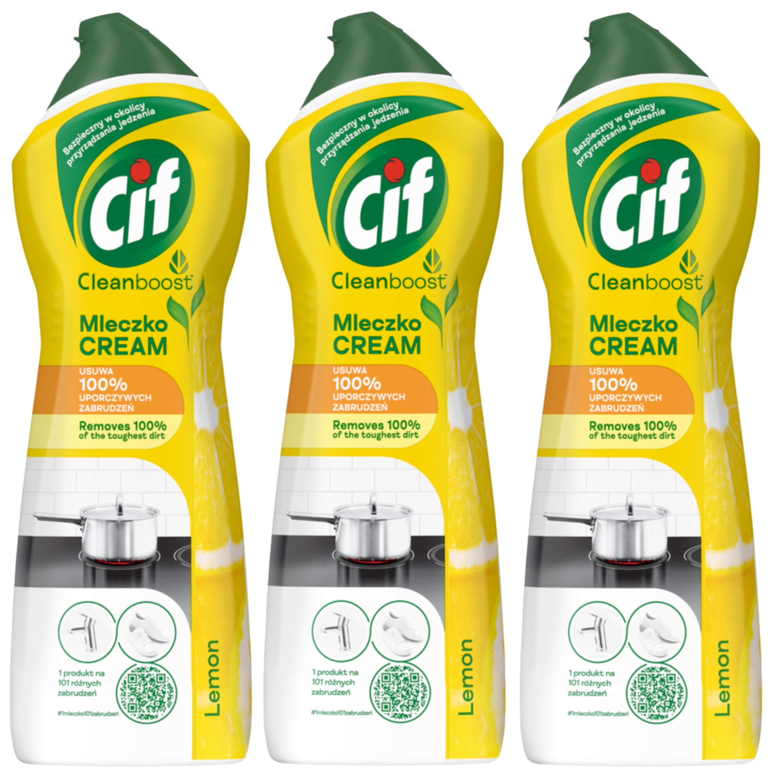CIF Cream Mleczko Lemon z mikrokryształkami 3x780g