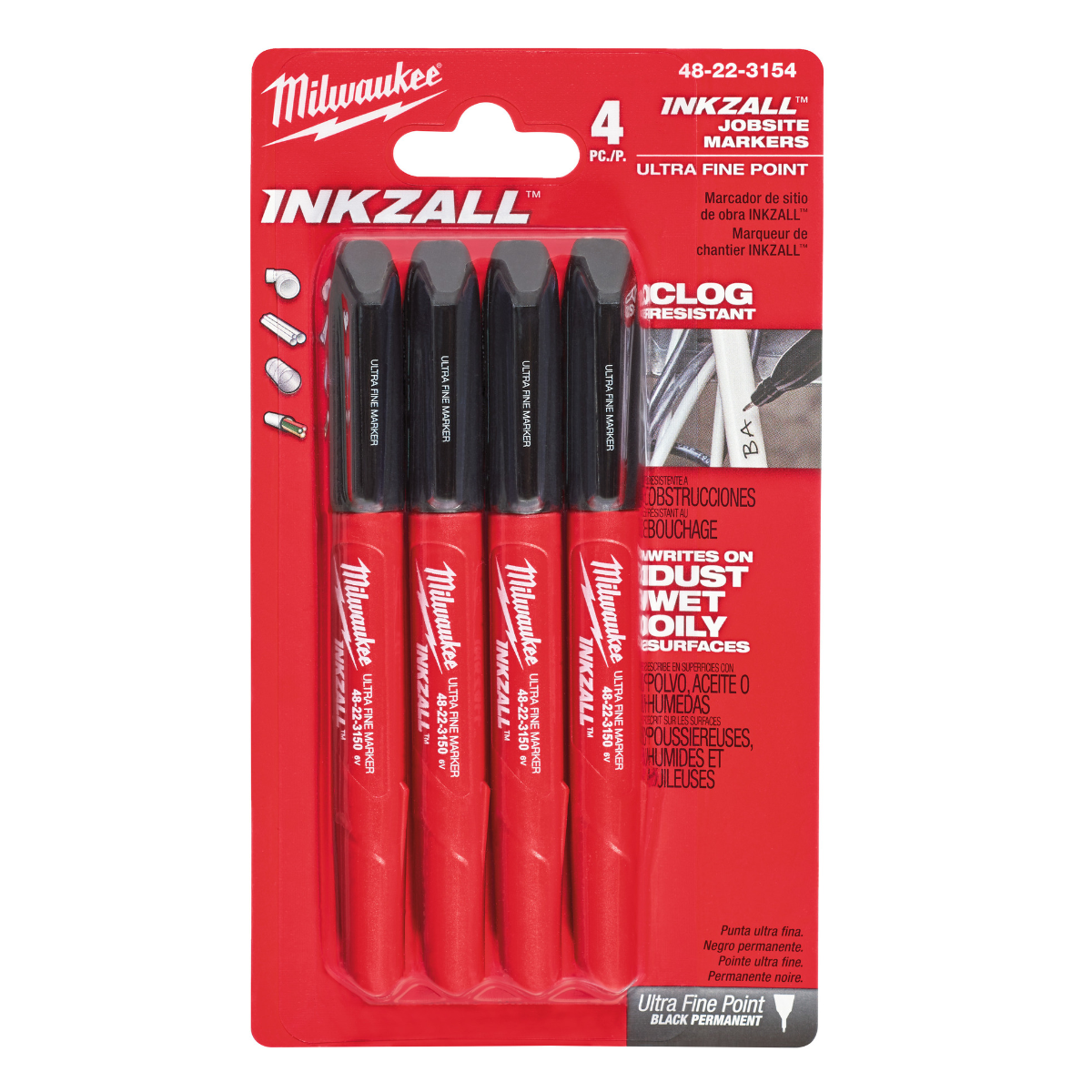 Milwaukee INKZALL cienkie markery czarne 4 szt.