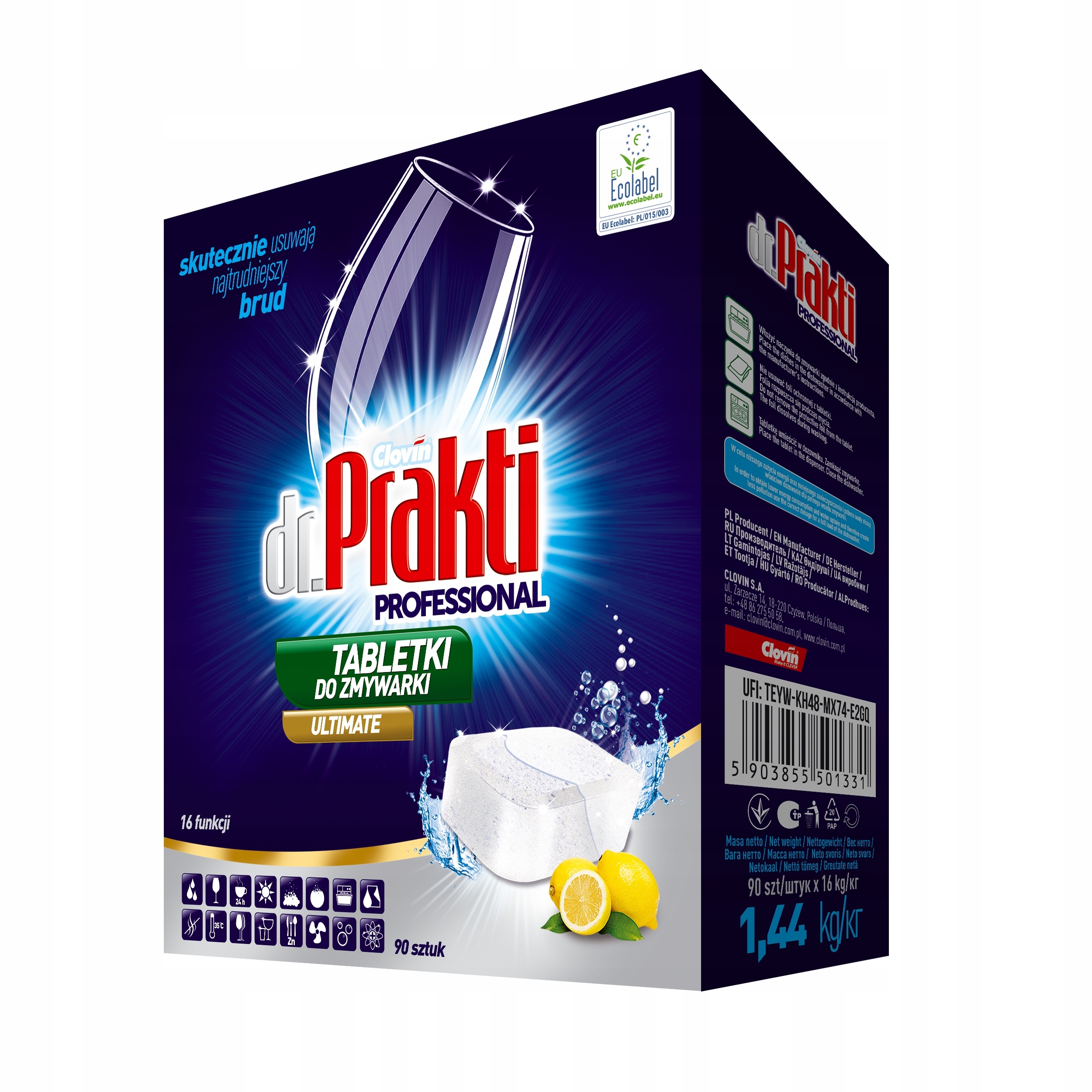 Tabletki do zmywarki dr.Prakti Ultimate 90szt x 16g PVOH kartonik 1,44 kg