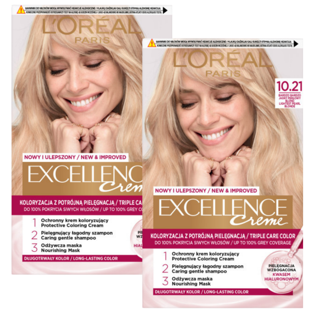L’Oréal Paris Excellence Farba do włosów 10.21 Bardzo jasny perłowy blond 2szt.