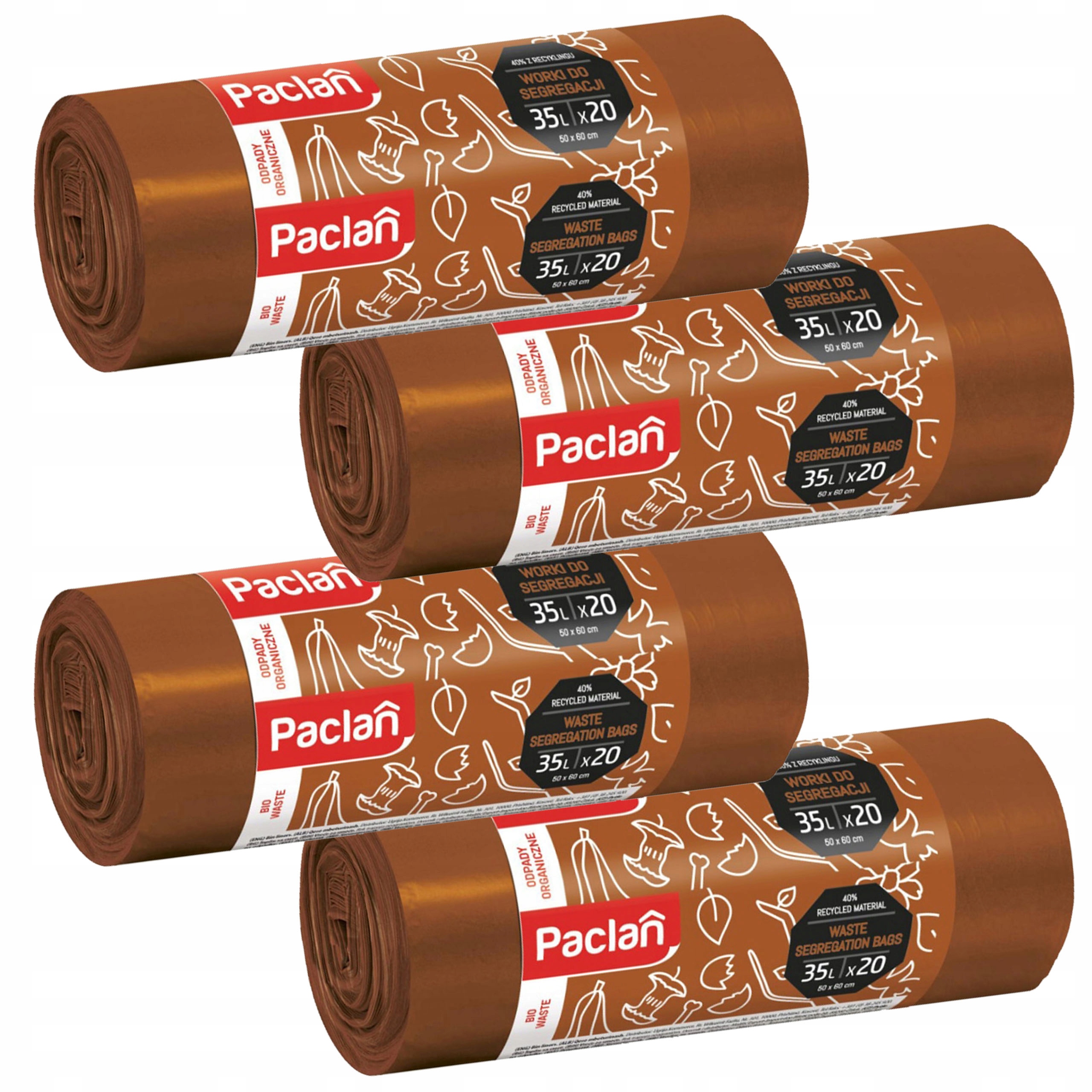 PACLAN WORKI NA ŚMIECI SEGREGACJI BIO NA ODPADY BIODEGRADOWALNE 35L 4x20SZT