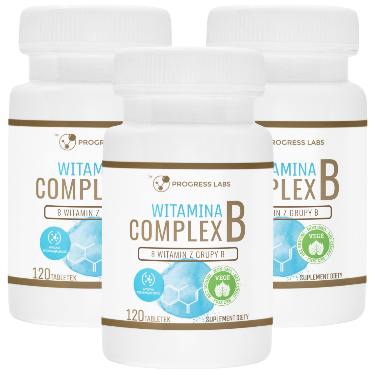 Zestaw PROGRESS LABS Witamina B Complex B1 B2 B3 B5 B6 B7 B9 B12 120 tabletek 3x