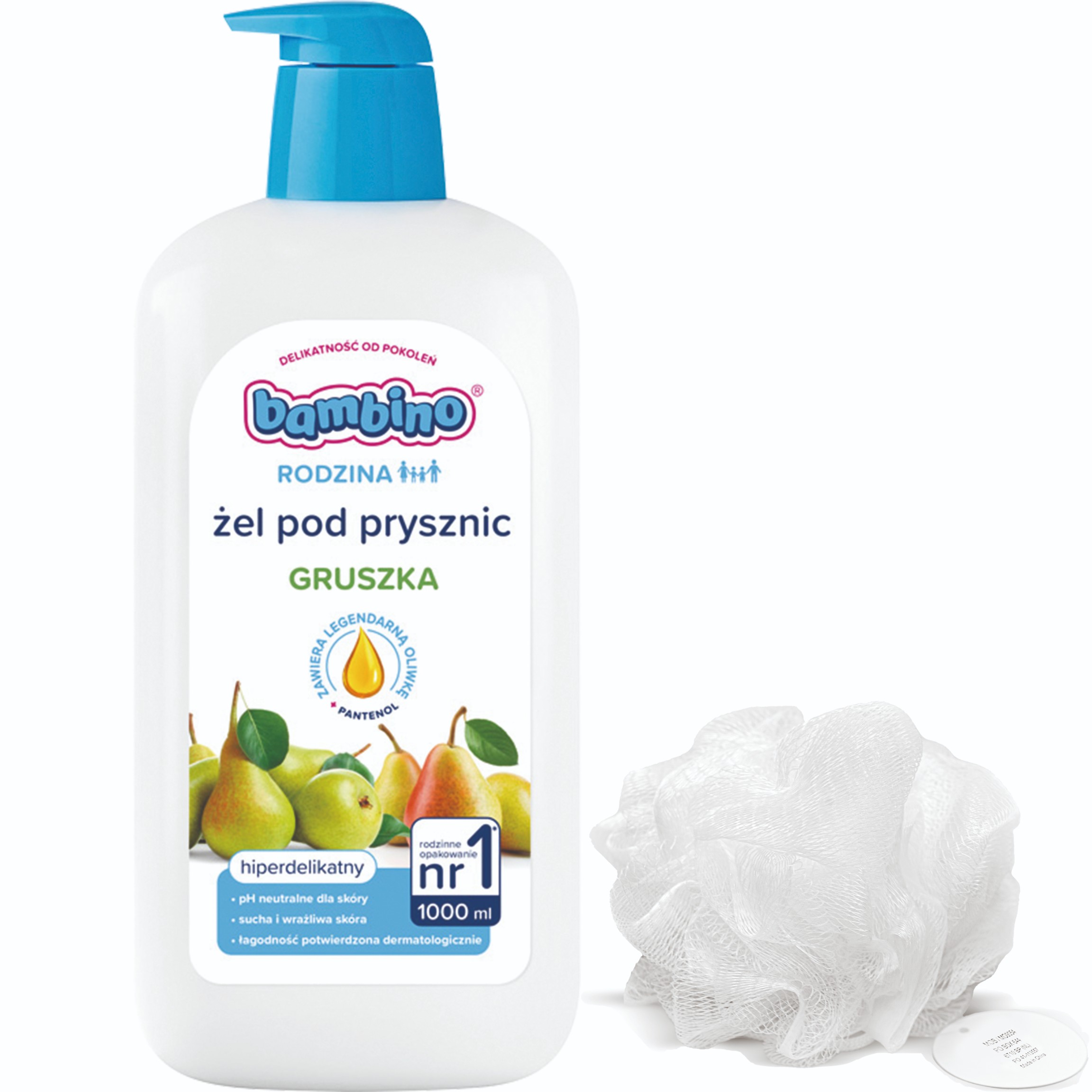 BAMBINO Rodzina Żel pod prysznic o zapachu gruszki, 1000 ml + myjka gratis