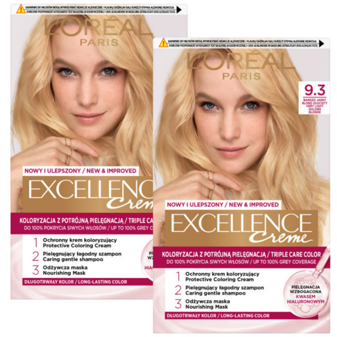 L’Oréal Paris Excellence Creme Farba do włosów 9.3 Bardzo jasny blond złocisty 2szt.