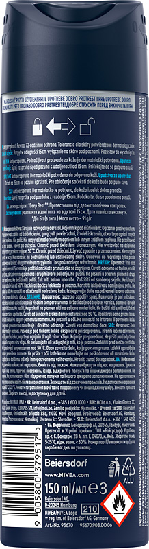 2 x NIVEA MEN Deep Beat Antyperspirant męski w sprayu 72h 150 ml + Roll on
